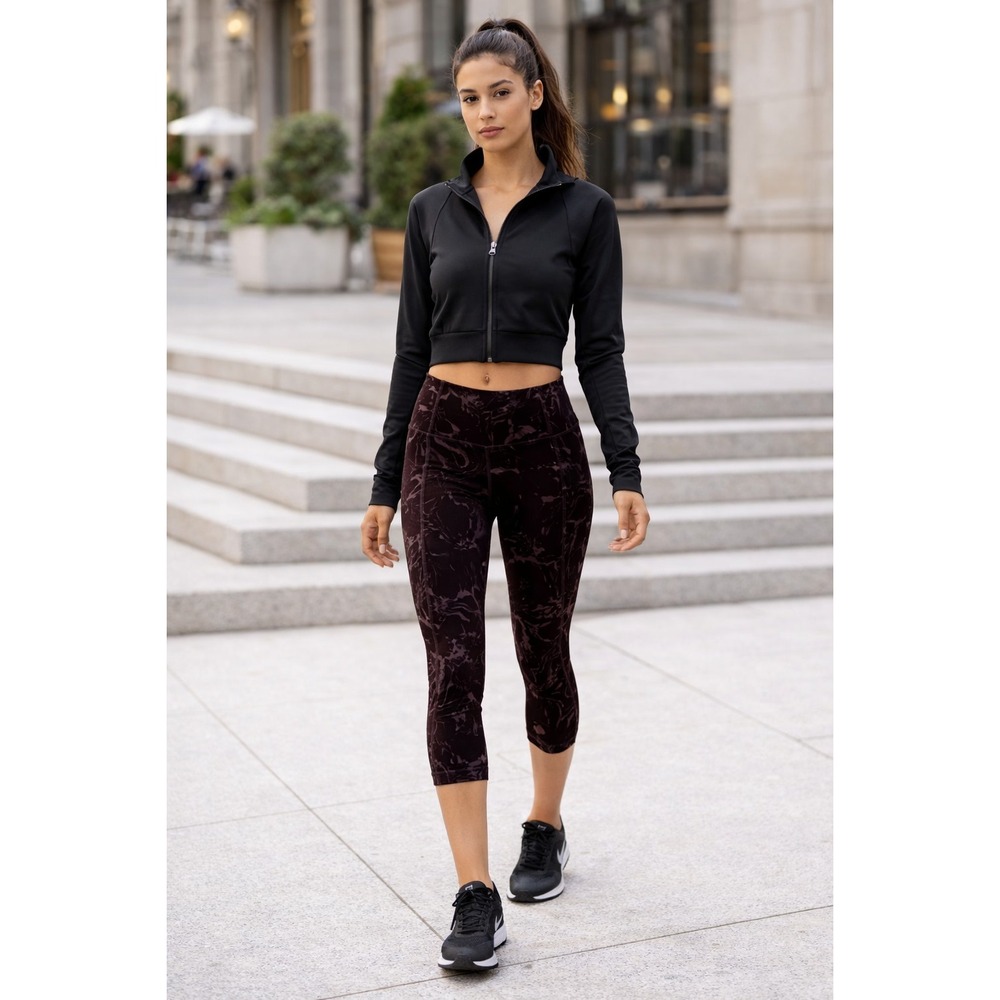 Athleta Leggings Womens XS Black Marble Back Zip Pocket Athleisure Activewear